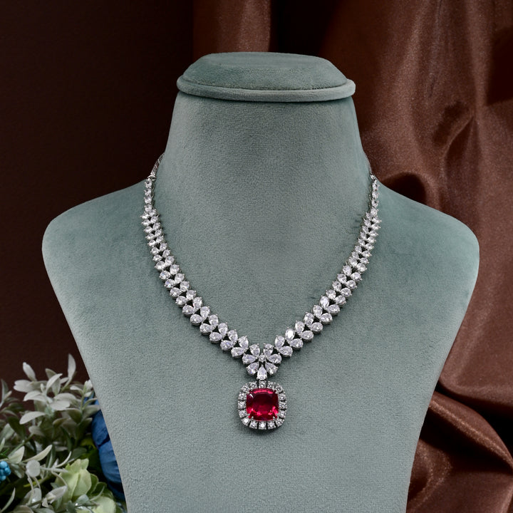 CZ Ruby Necklace Set