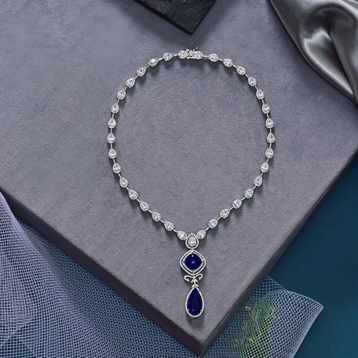 CZ Blue Sapphire Necklace Set