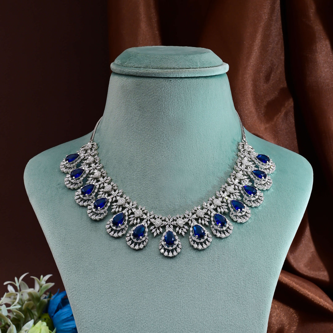 CZ Blue Sapphire Necklace Set