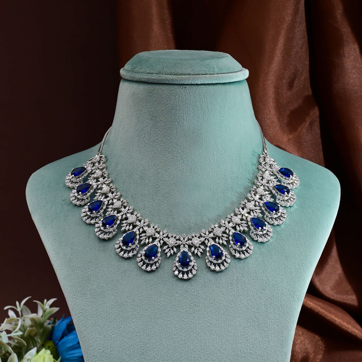CZ Blue Sapphire Necklace Set
