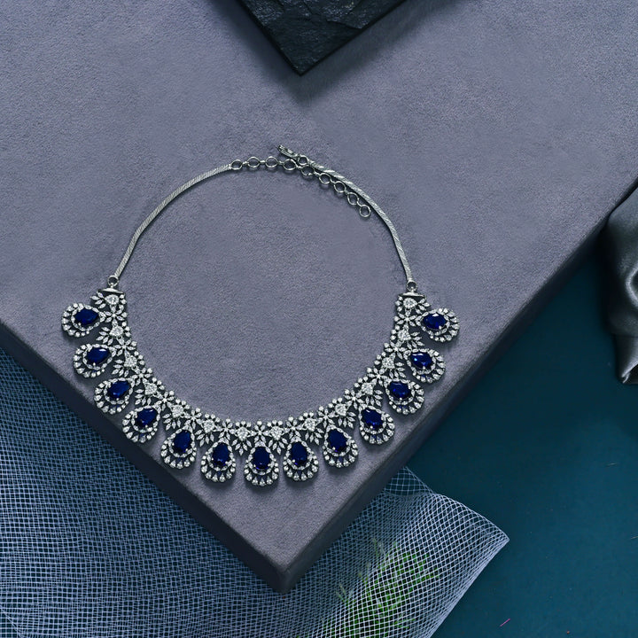 CZ Blue Sapphire Necklace Set