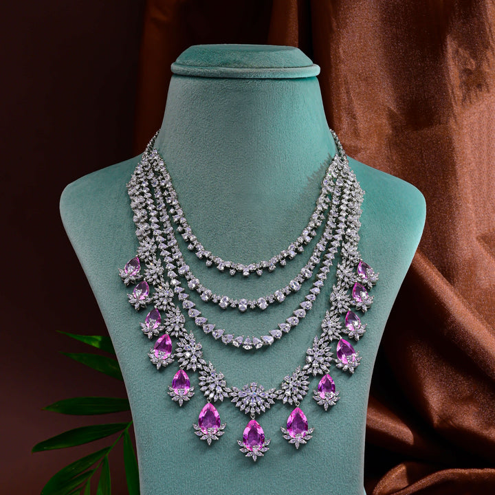 CZ Pink Sapphire Necklace Set