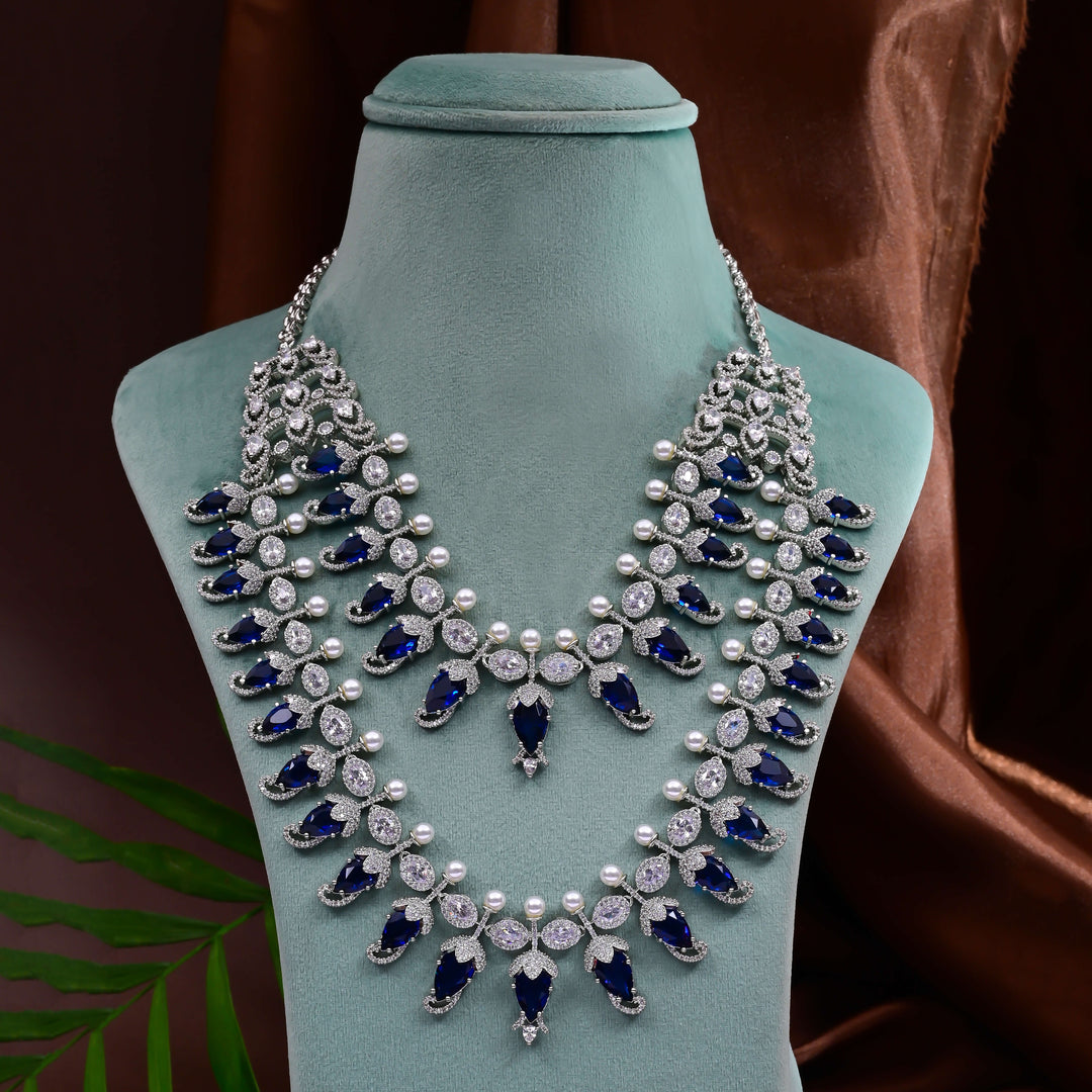 CZ Blue Sapphire Necklace Set