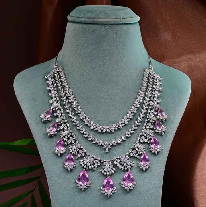 CZ Pink Sapphire Necklace Set