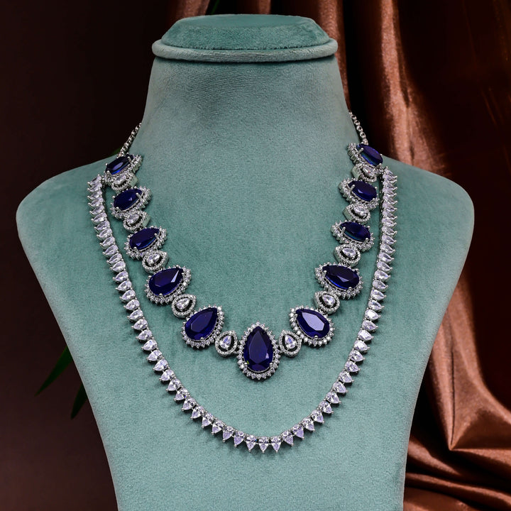 CZ Blue Sapphire Necklace Set