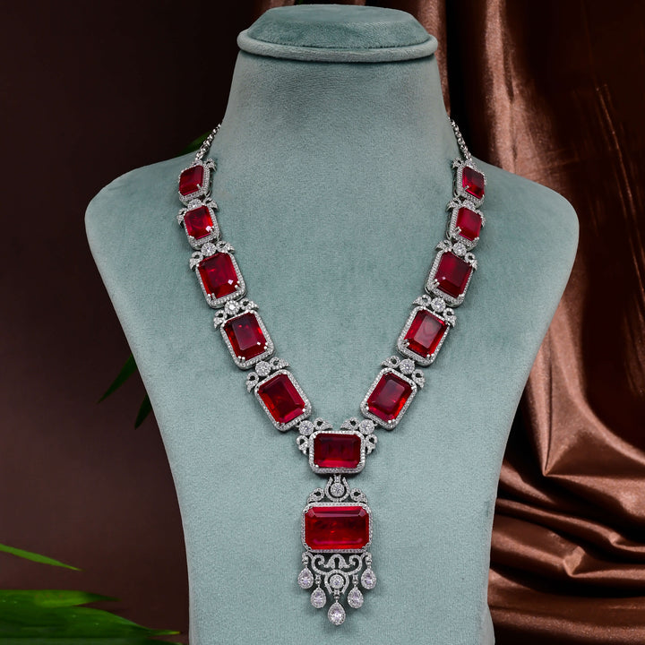 CZ Ruby Necklace Set
