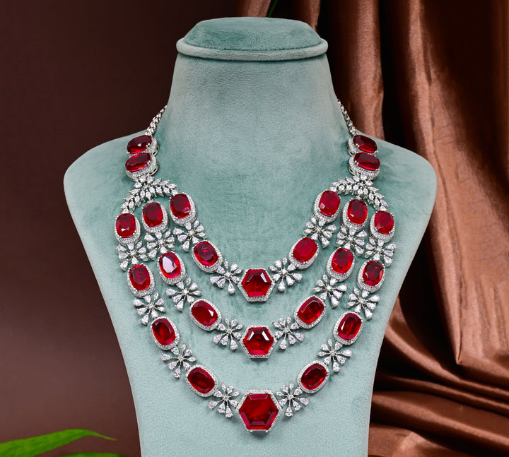 CZ Ruby Necklace Set