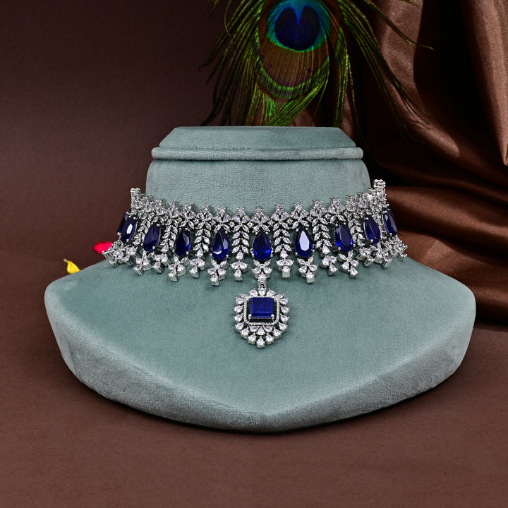cz blue sapphire choker set