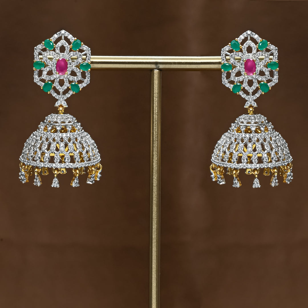 CZ Ruby Emerald Jhumka