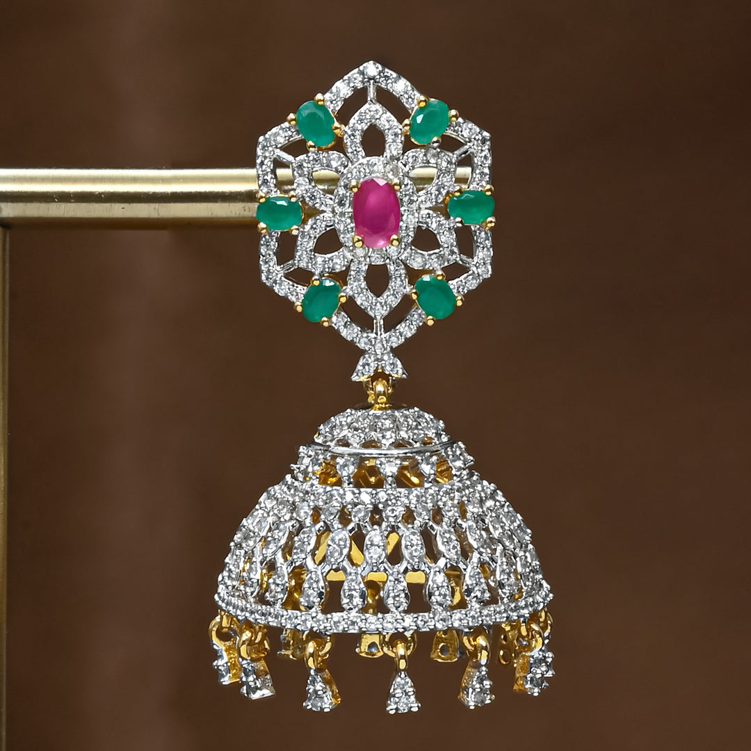 CZ Ruby Emerald Jhumka