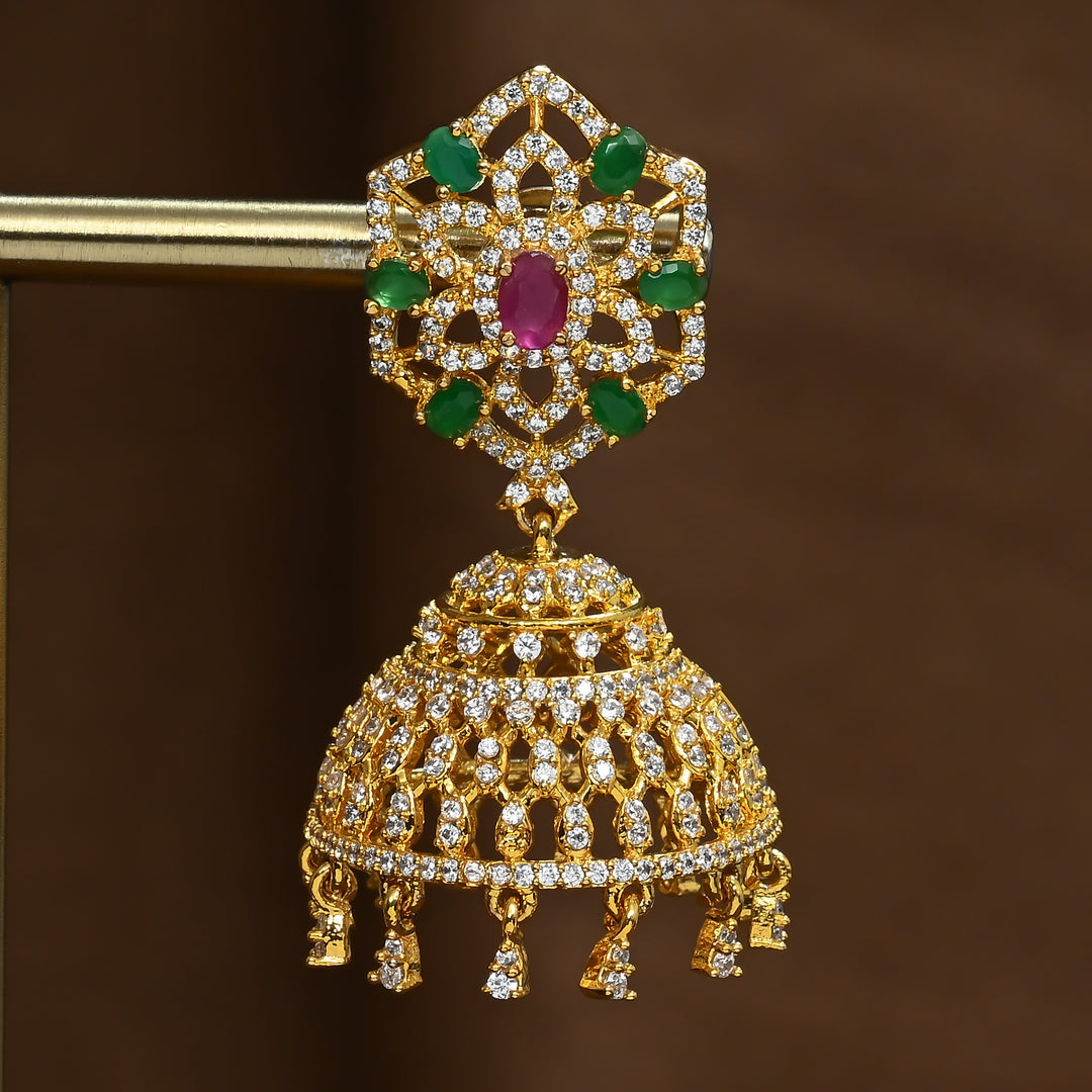CZ Ruby Emerald Jhumka