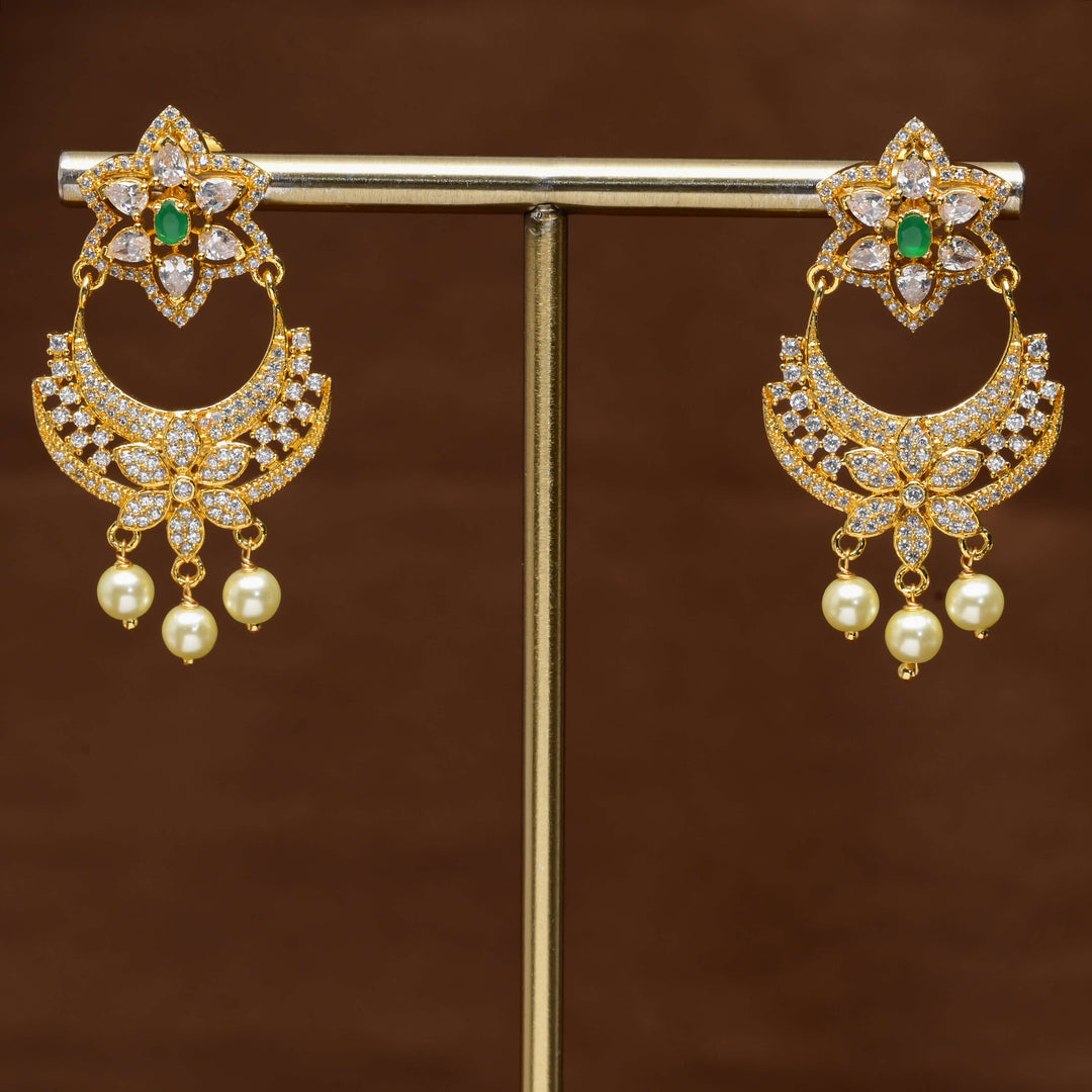 CZ Gold Finish Cahndbali Earrings