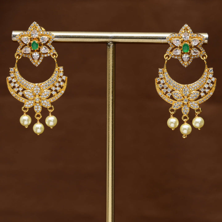 CZ Gold Finish Cahndbali Earrings