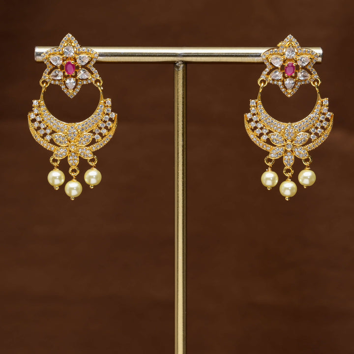 CZ Gold Finish Cahndbali Earrings
