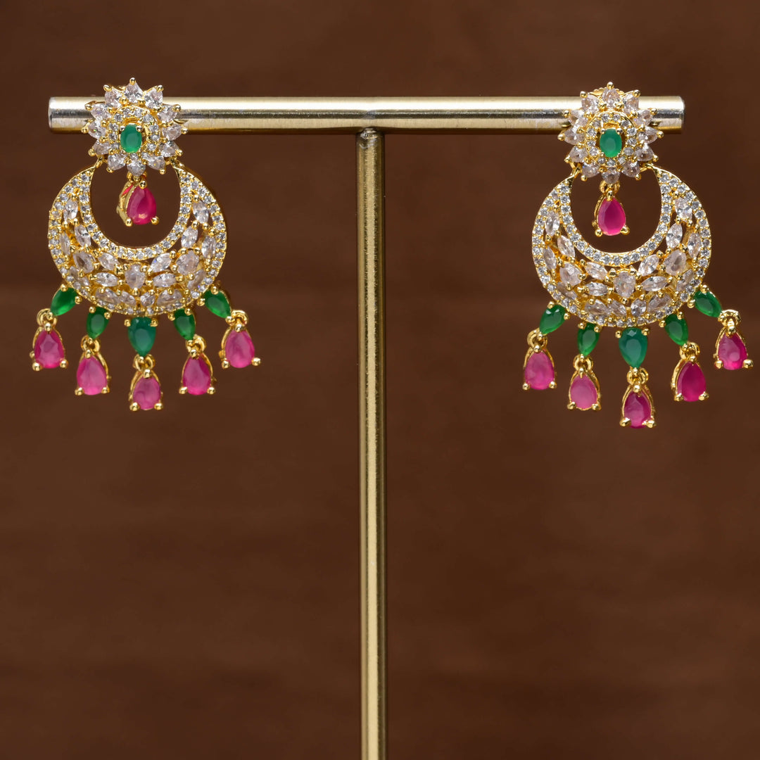 CZ Gold Finish Cahndbali Earrings