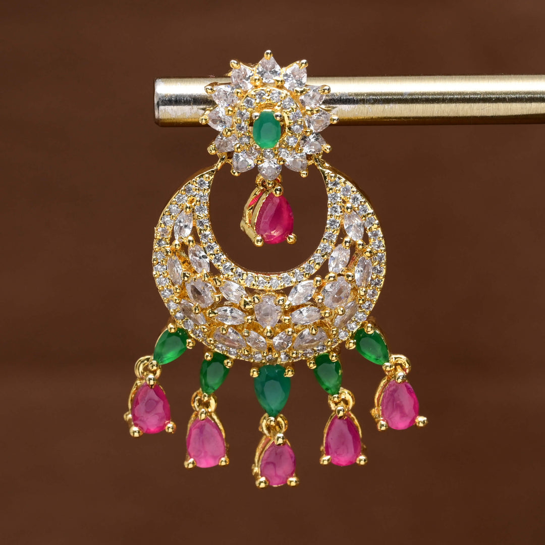 CZ Gold Finish Cahndbali Earrings