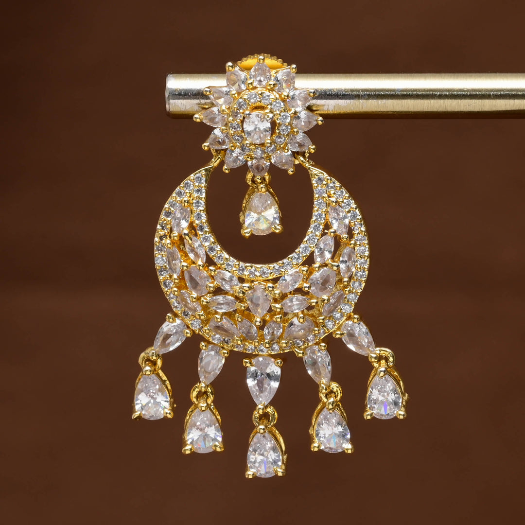 CZ Gold Finish Cahndbali Earrings