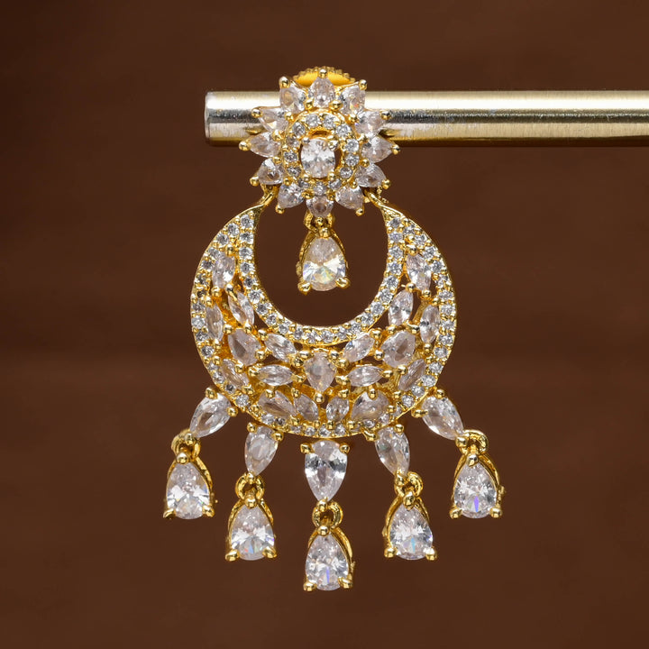 CZ Gold Finish Cahndbali Earrings