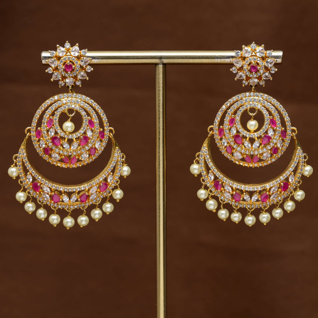 CZ Gold Finish Chandbali Earrings