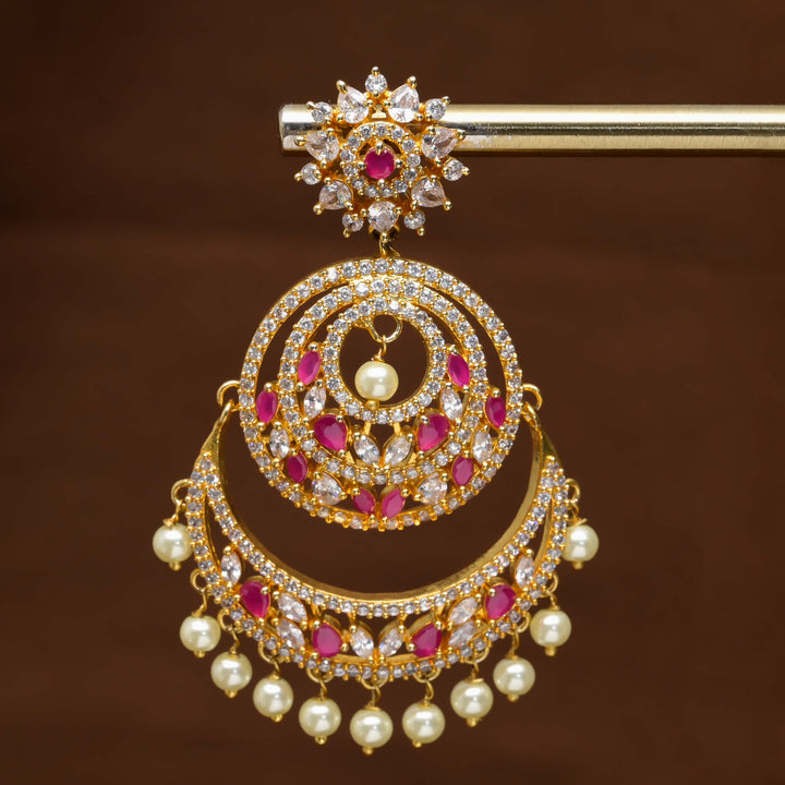 CZ Gold Finish Chandbali Earrings