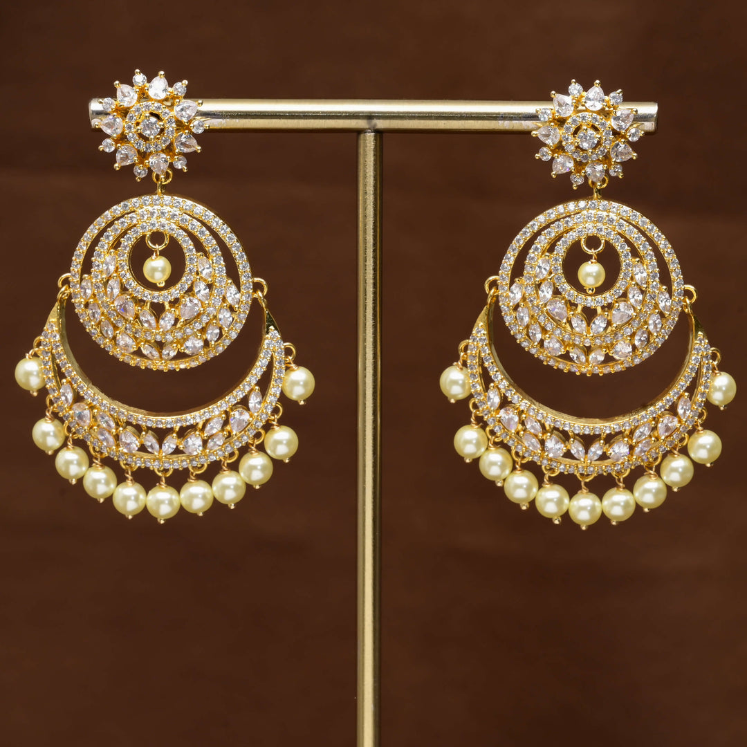 CZ Gold Finish Chandbali Earrings