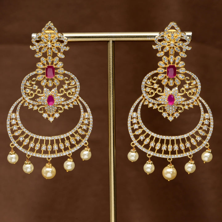 CZ Gold Finish Chandbali Earrings