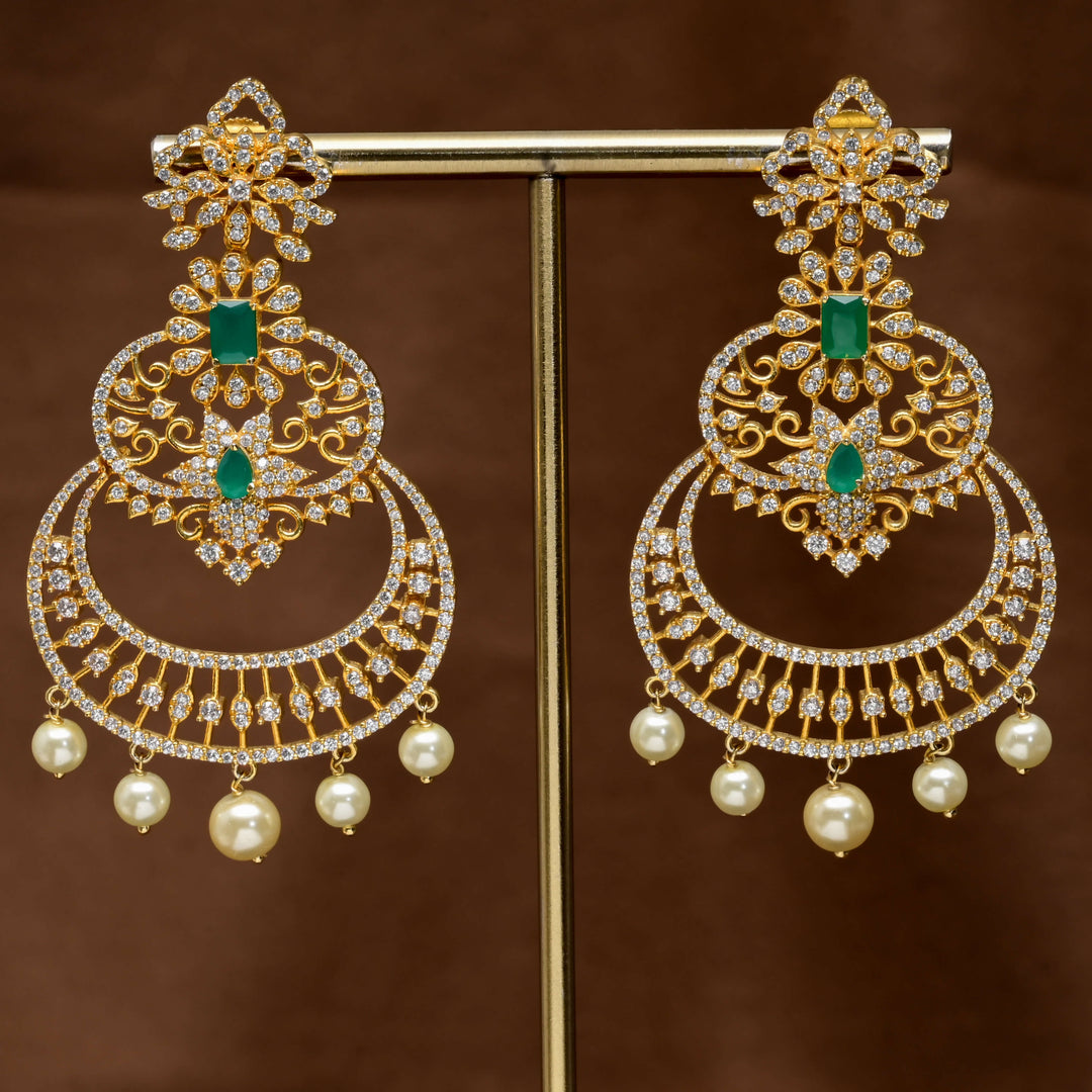 CZ Gold Finish Cahndbali Earrings