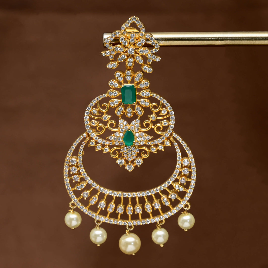 CZ Gold Finish Cahndbali Earrings