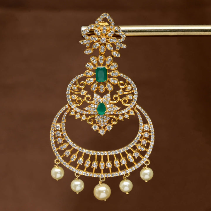 CZ Gold Finish Cahndbali Earrings