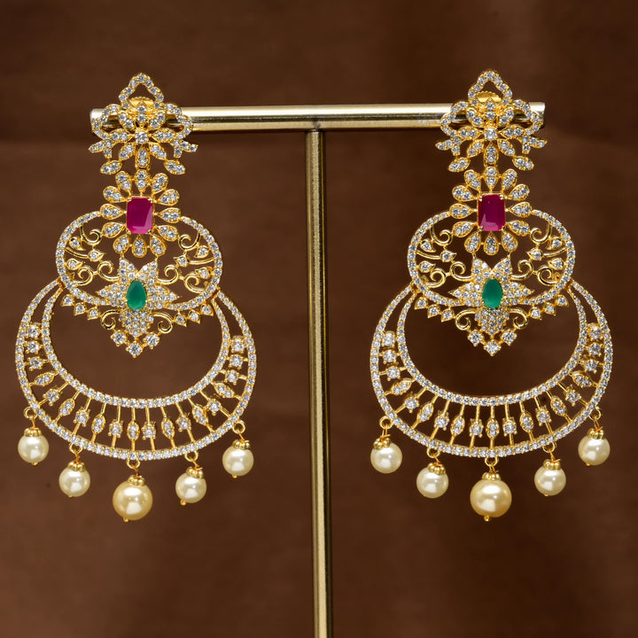CZ Gold Finish Chandbali Earrings