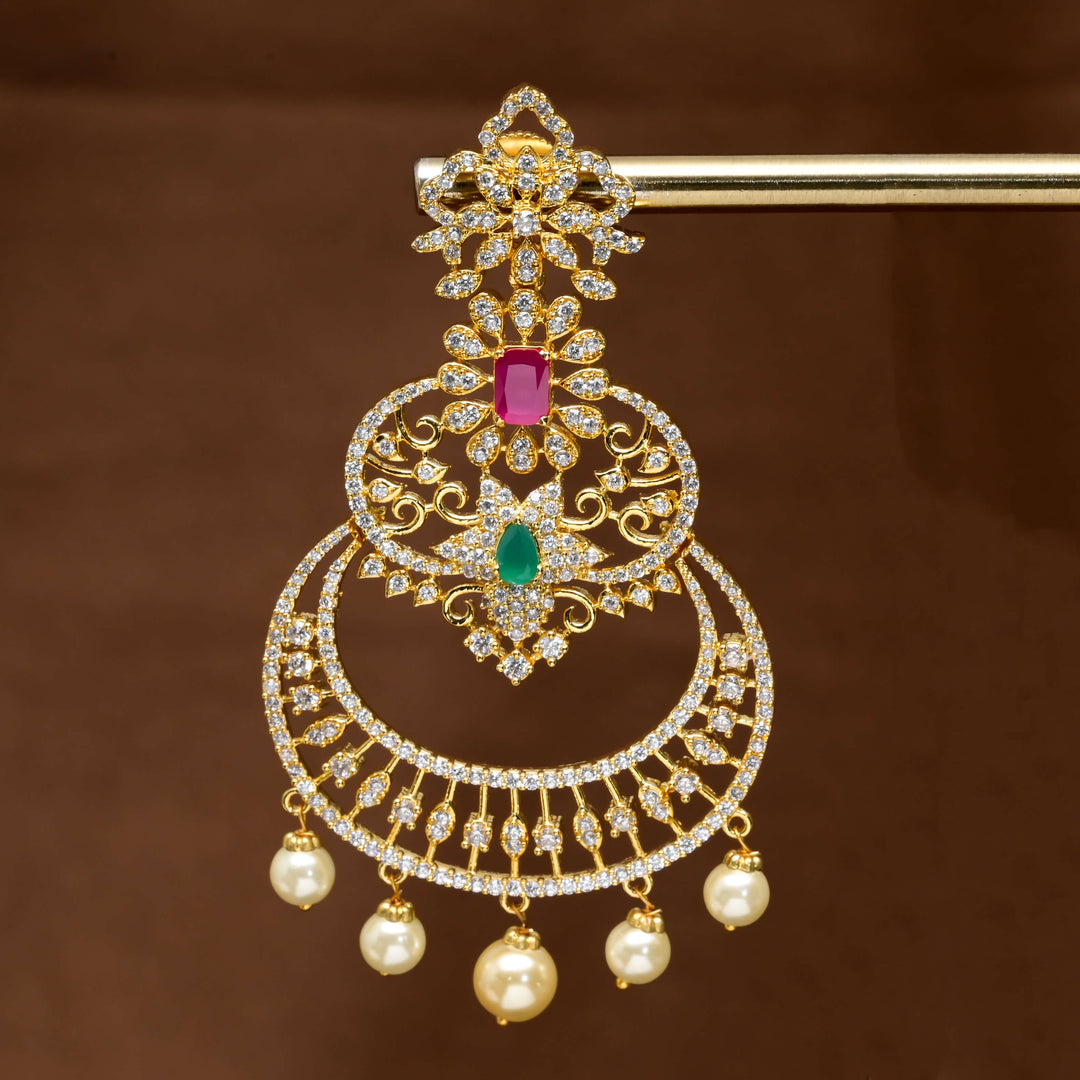 CZ Gold Finish Chandbali Earrings